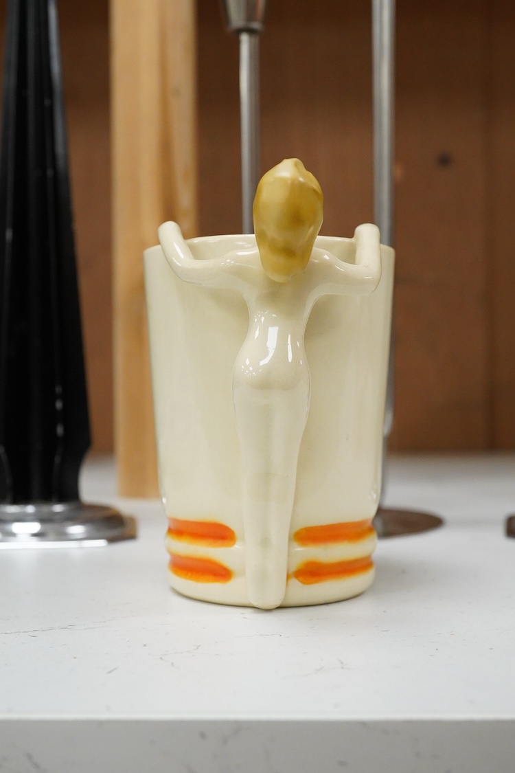 A 1960s Danish Modernist four light candelabrum, a 1940s pair of candlesticks and a West German mug, largest 37cm high